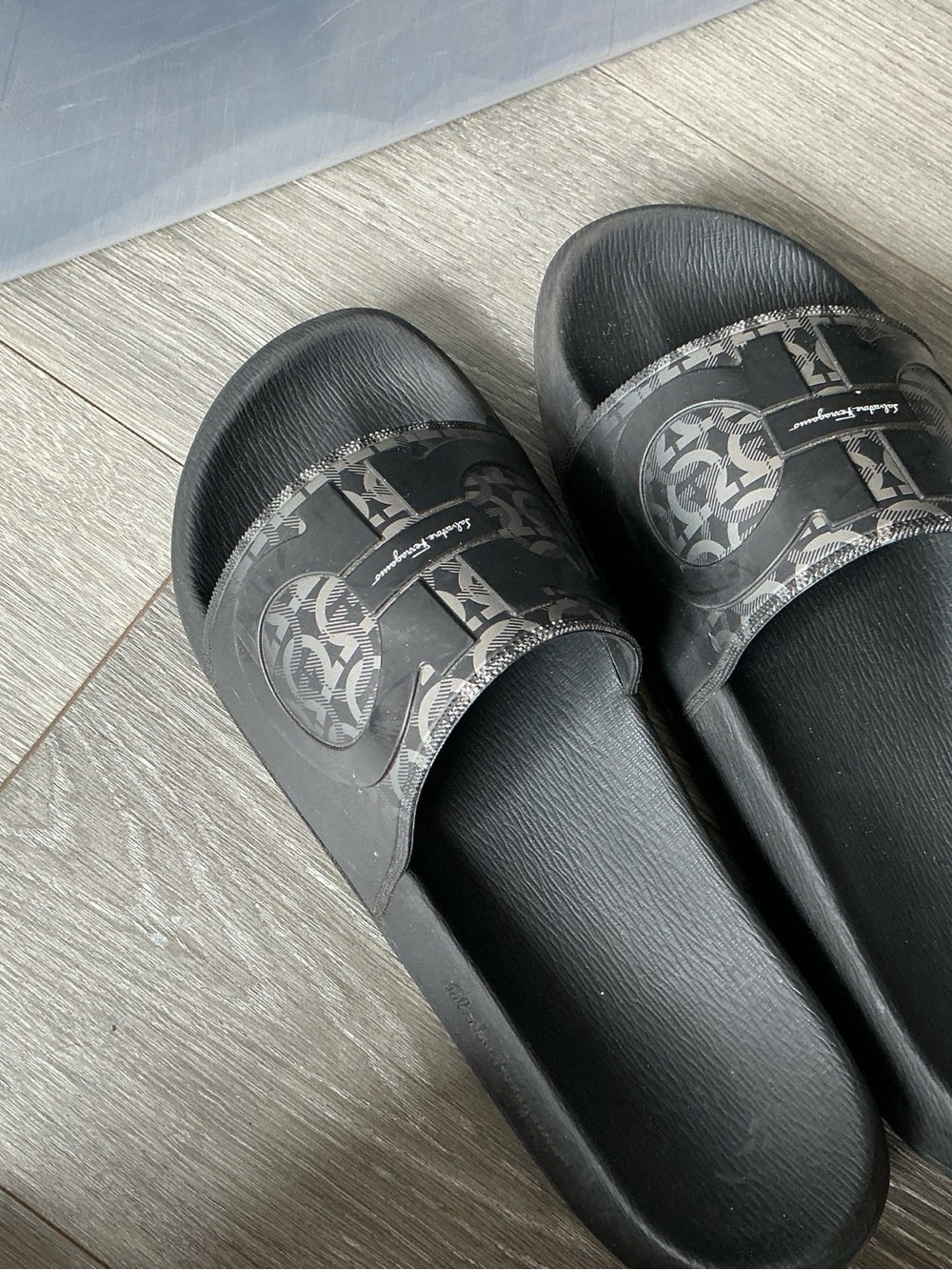 Salvatore Ferragamo Black Monogram Slide Sandals